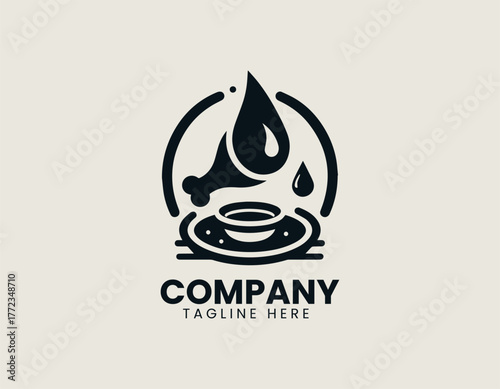 Fried chicken leg with sauce black vector logo illustration