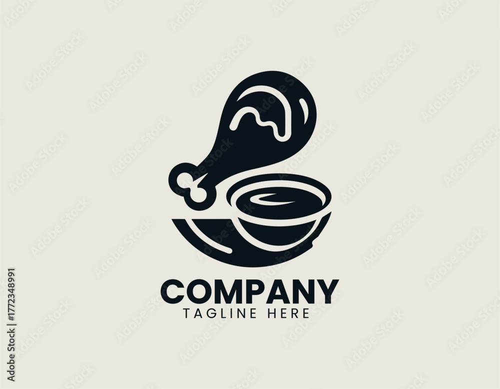 Obraz premium Fried chicken leg with sauce black vector logo illustration
