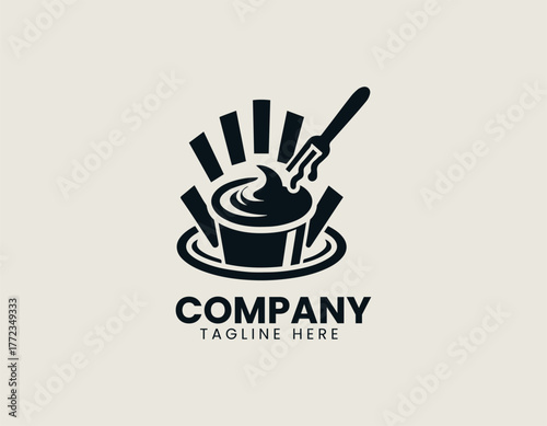 French fries with ketchup black vector logo illustration