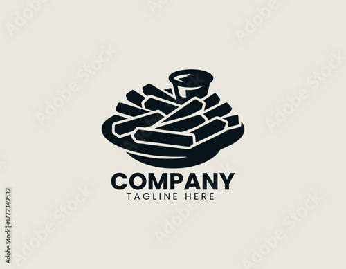 French fries with ketchup black vector logo illustration