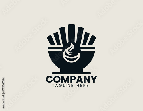 French fries with ketchup black vector logo illustration