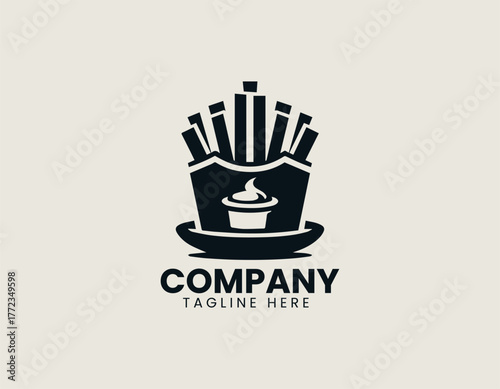 French fries with ketchup black vector logo illustration