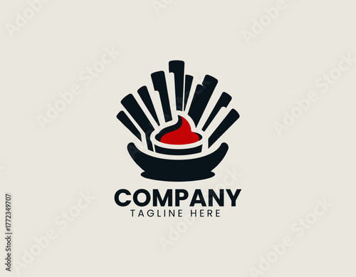 French fries with ketchup black vector logo illustration