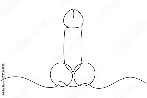 Human reproductive organ penis continuous one line drawing on white background minimalist anatomy organ outline vector illustration