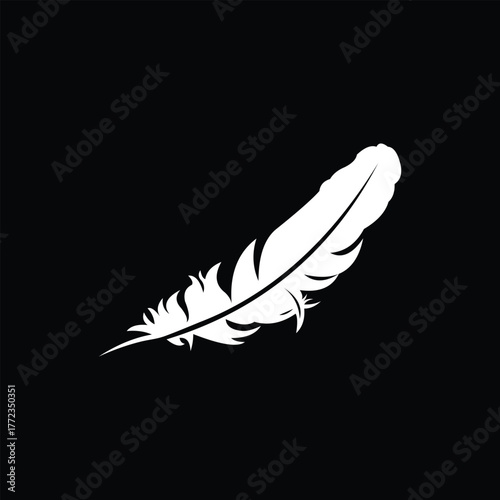Minimalist White Feather Logo Design on Black Background