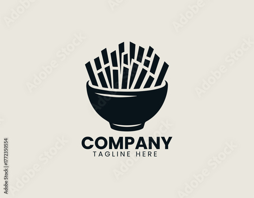 French fries bowl minimalist black vector logo illustration