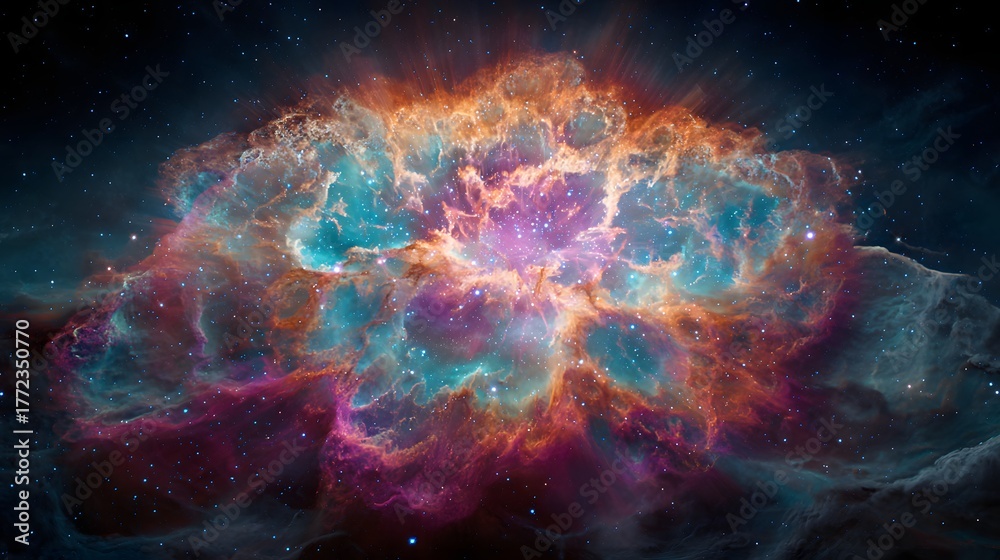 Obraz premium Brilliant interstellar cloud displays vibrant colors against the deep expanse of space
