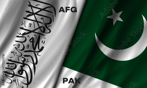 Vector wavy national flags of Islamic Emirate of Afghanistan and Islamic Republic of Pakistan. Afghan and Pakistani political and economic curved banner
