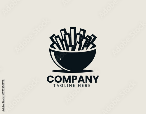 French fries bowl minimalist black vector logo illustration