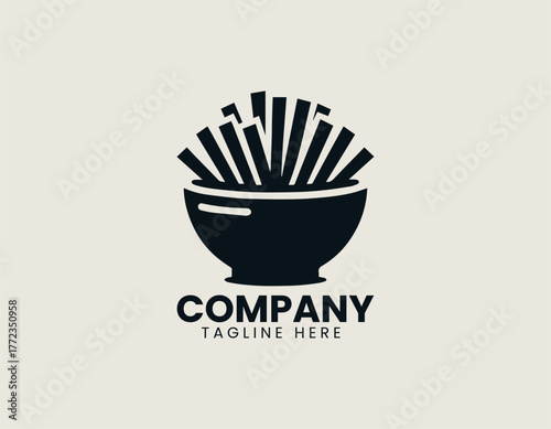 French fries bowl minimalist black vector logo illustration