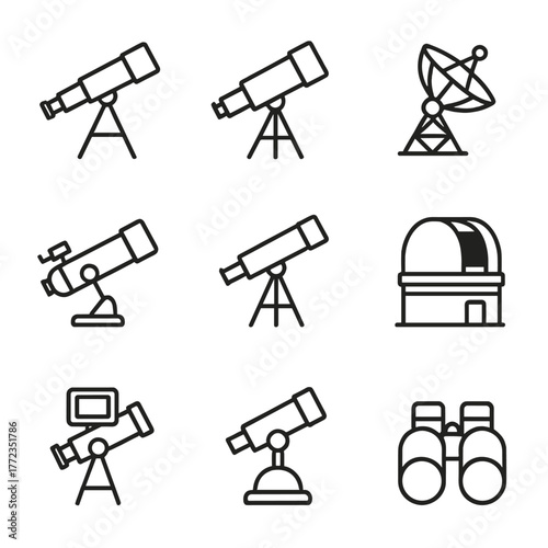 Collection of telescope and observatory icons on a gradient background