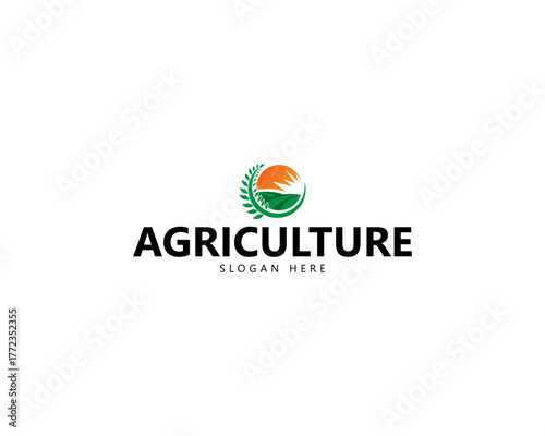 Farm landscape logo set in flat design, concept of growing organic crops and livestock, great choice for agribusiness and local farm