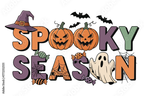 Embrace the chilling thrills of spooky season with playful pumpkins, haunted ghosts, and festive candy decorations perfect for your Halloween designs.
