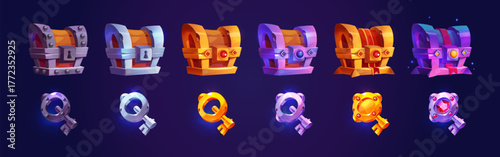 Game reward rare treasure chests and keys set