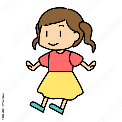 ピンクのブラウスと黄色いスカートを着た笑顔の女の子キャラクターのベクターイラスト