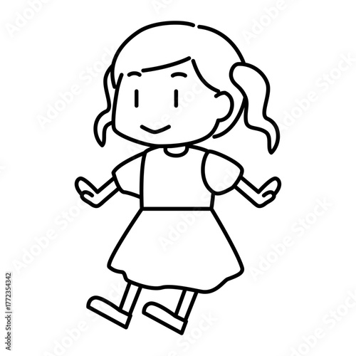 モノクロで描かれたかわいいツインテールの女の子キャラクターのベクターイラスト