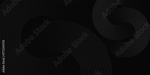 Abstract black glowing geometric lines modern shiny gray circle lines pattern, Modern black gray gradient rings