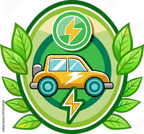 Illustration of electric vehicle with green elements