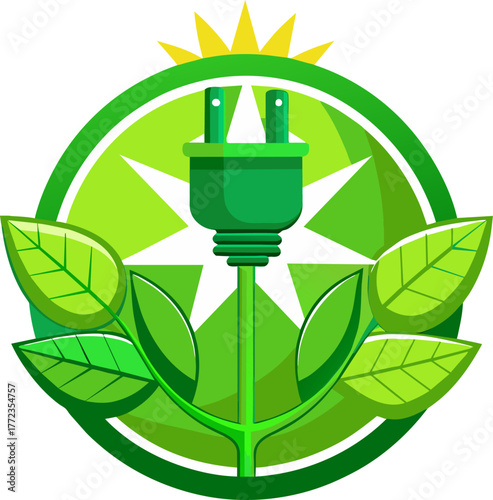 Green energy concept with plug and leaves