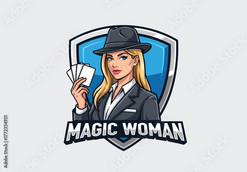 Magic woman gaming logo with playing cards - Gaming logo - Gaming Mascot - esport mascot vector illustration