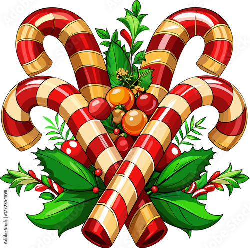 Colorful candy canes decorated for Christmas celebration