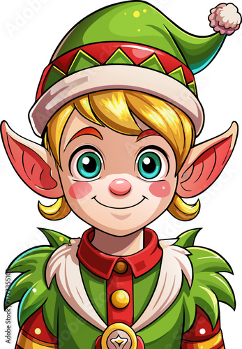 Festive elf character with joyful expression