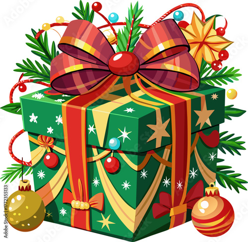 Colorful gift wrap decorated for the holidays.