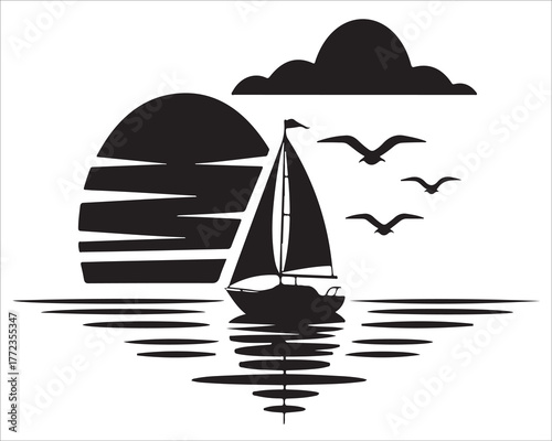 Peaceful Sea Landscape with Sailboat and Horizon