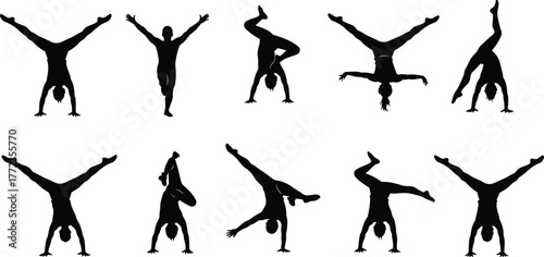 Gymnast silhouette vector, acrobatic pose illustration, dynamic body movement artwork, athletic motion design, cad drawing