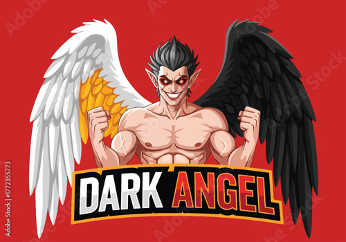 Dark angel gaming logo with white and black wings - Gaming logo - Gaming Mascot - esport mascot vector illustration