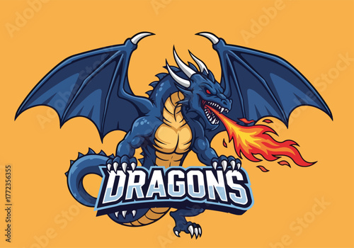 Fiery dragon gaming logo fierce creature design - Gaming logo - Gaming Mascot - esport mascot vector illustration