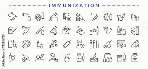 Immunization line icon set. Isolated icons. Medicine related icon set. Contains outline symbols like protection, prevention, medicine, immunity, health, safe and more.