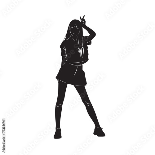 The woman stands cheerfully