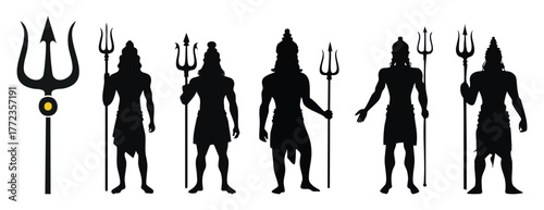 Lord shiva bholenath with trishul black silhouette elenents: festival, mahashivratri, god, clip art, religion, spiritual, meditation, yoga, deity, india, divine, vector, illustration,