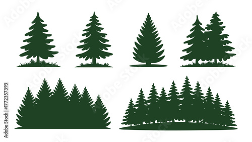 Diverse evergreen forest collection silhouettes for outdoor branding and design projects vector
