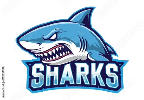 Fierce blue shark gaming logo with 'sharks' text - Gaming logo - Gaming Mascot - esport mascot vector illustration