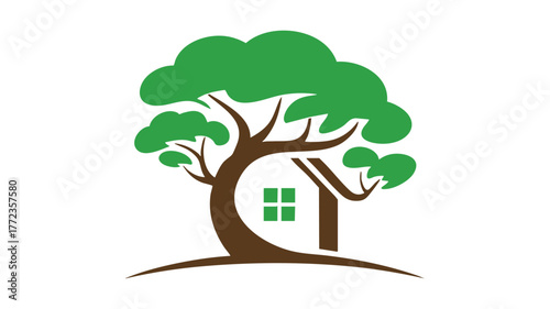 Nature home logo symbol tree growing from house representing eco-friendly living vector