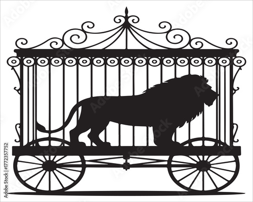 Majestic Lion in Ornate Iron Cage Vector Art