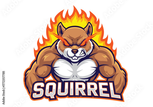 Mascot gaming logo fierce muscular squirrel fiery aura - Gaming logo - Gaming Mascot - esport mascot vector illustration