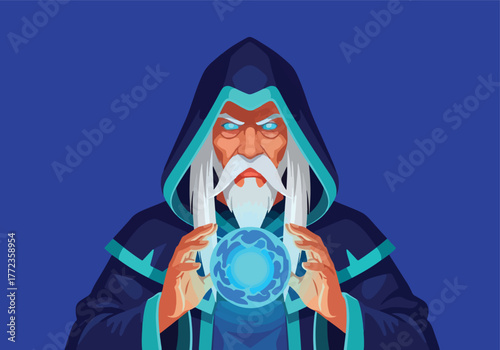 Mystical wizard holding glowing magic orb gaming logo - Gaming logo - Gaming Mascot - esport mascot vector illustration