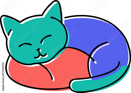 Sleeping Cat Icon with Colorful Fill outline minimal