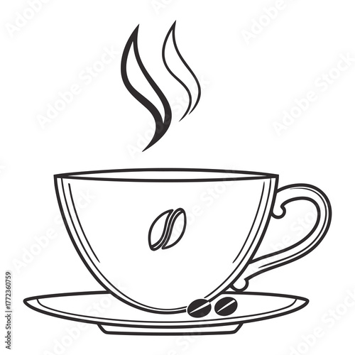 Steaming Coffee Cup and Saucer Line Art outline minimal