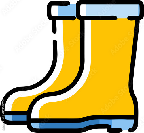 Yellow Rain Boots Icon on White Background Keywords: rain boots, yellow boots, waterproof boots