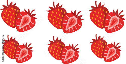 Fresh strawberries halves in vibrant red and white, perfect for summer desserts and healthy eating designs
