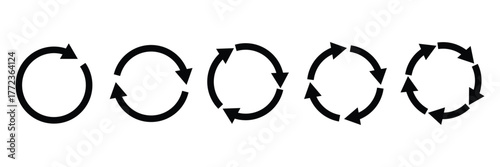 Circle arrow icon set. Set of circle arrows rotating, different circular arrows of black color isolated. Recycle, repeat, refresh icon. Vector illustration.