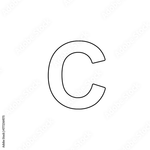 A large black outline capital letter C symbol on the center. Illustration on transparent background