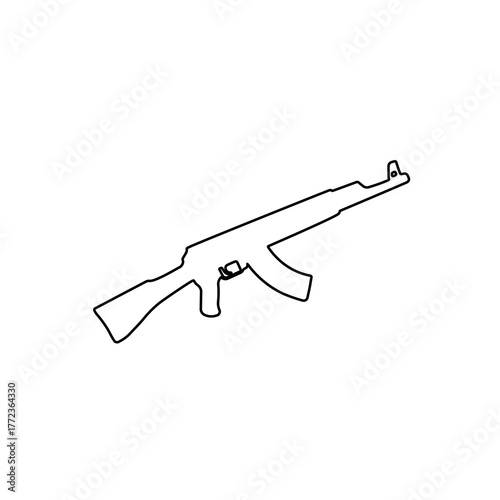 A large black outline assault rifle on the center. Illustration on transparent background