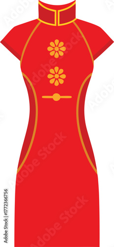 chinese cheongsam qipao red silk intricate.