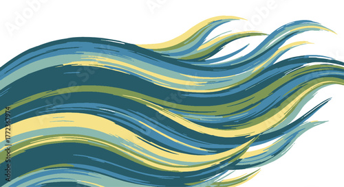 Stylized sea waves in a vibrant color palette, abstract graphic with flowing lines and texture
