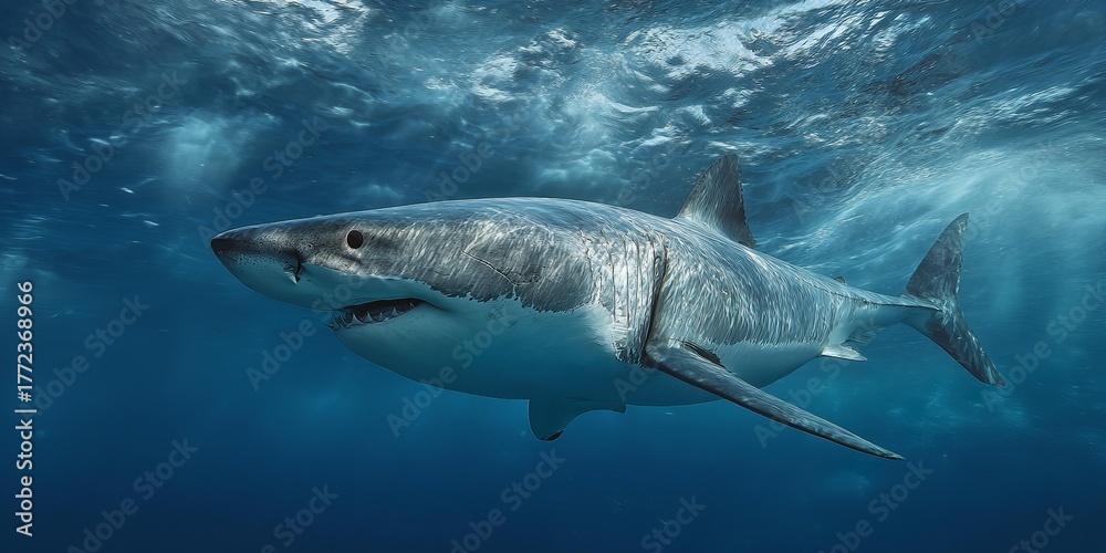 Fototapeta premium A shark is swimming in the ocean.